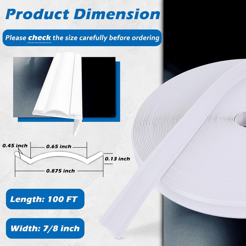 SoCiMa 7/8" RV Trim Molding Insert with Flat Metal End Caps, RV Screw Cover Trim, Vinyl RV Corner Molding, Weather Stripping Roof Gutter Trim Exterior for RV Camper Travel Trailer (White, 100FT - 7/8") - Image 3